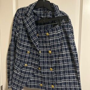 Navy Blue Tweed Women's Set (Jacket and Skirt)